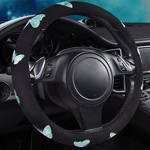 Car Pass Mint Embroidery Butterfly Steering Wheel Cover | Universal 15 Inch Car Wheel Protector for Women Girls thumbnail 1