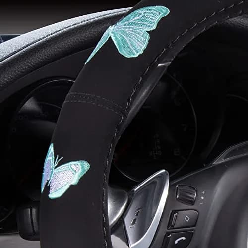 Car Pass Mint Embroidery Butterfly Steering Wheel Cover | Universal 15 Inch Car Wheel Protector for Women Girls thumbnail 4