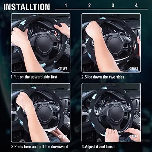 Car Pass Mint Embroidery Butterfly Steering Wheel Cover | Universal 15 Inch Car Wheel Protector for Women Girls thumbnail 5