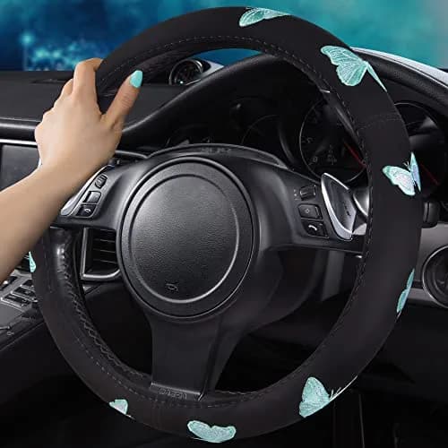 Car Pass Mint Embroidery Butterfly Steering Wheel Cover | Universal 15 Inch Car Wheel Protector for Women Girls thumbnail 6