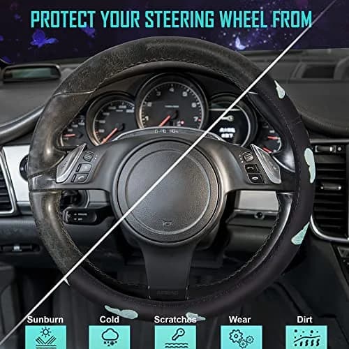 Car Pass Mint Embroidery Butterfly Steering Wheel Cover | Universal 15 Inch Car Wheel Protector for Women Girls thumbnail 2