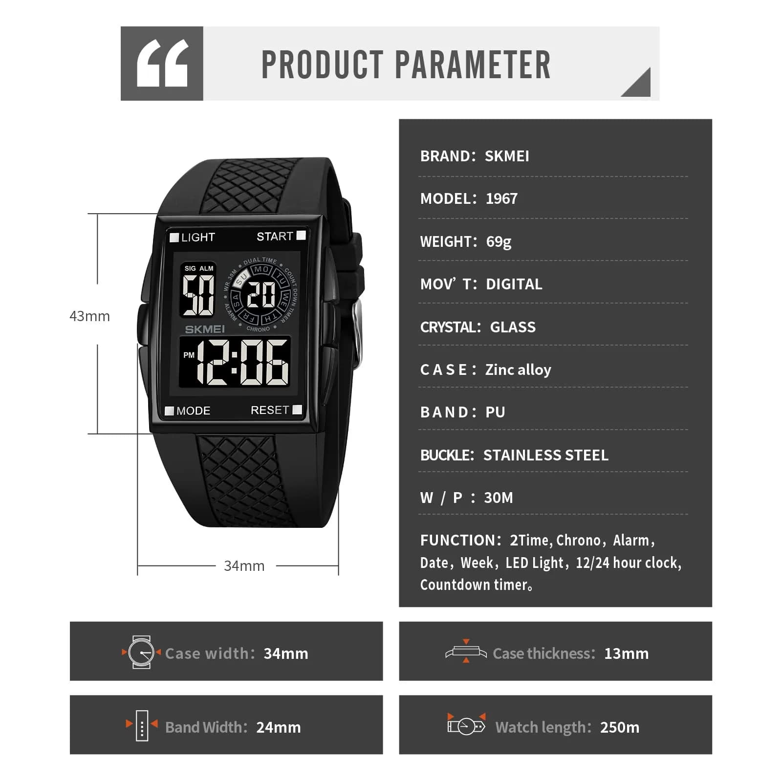 Gosasa Men's C- Full Black Digital Airplane Watch 47mm Case | Aviation-Inspired Design with LED Light - view 4