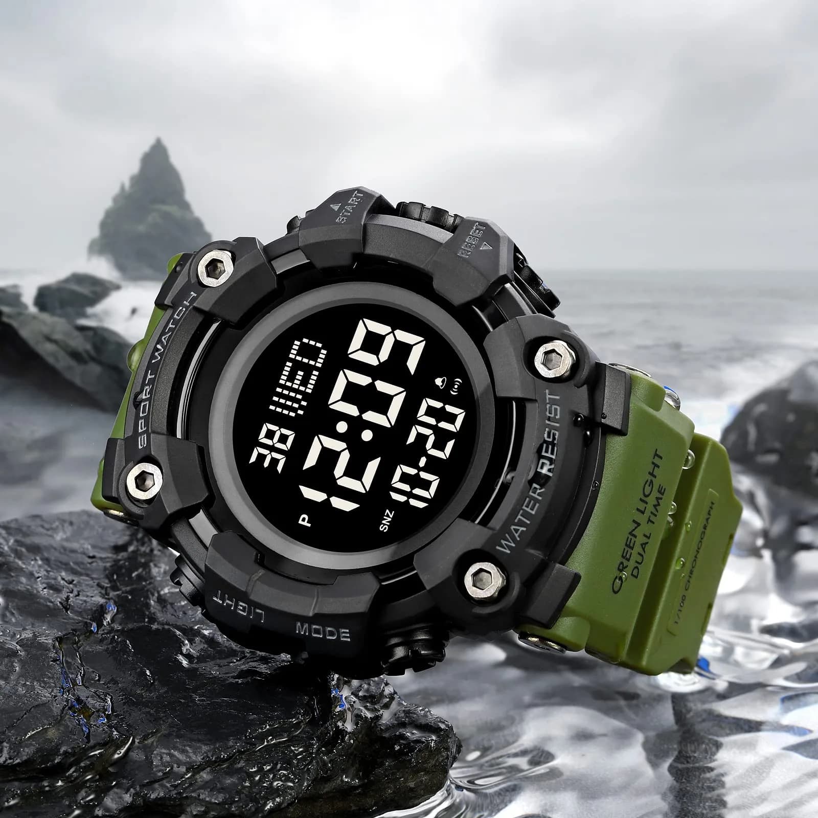 Gosasa Men's E-Green Digital Airplane Watch 47mm Case | Aviation-Inspired Design with LED Light - view 3