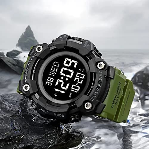 Gosasa Men Sports Military Watches Digital Airplane Shaped LED Light Waterproof Watches (E-Green) | 5ATM Water Resistant, Shockproof, LED Light thumbnail 3
