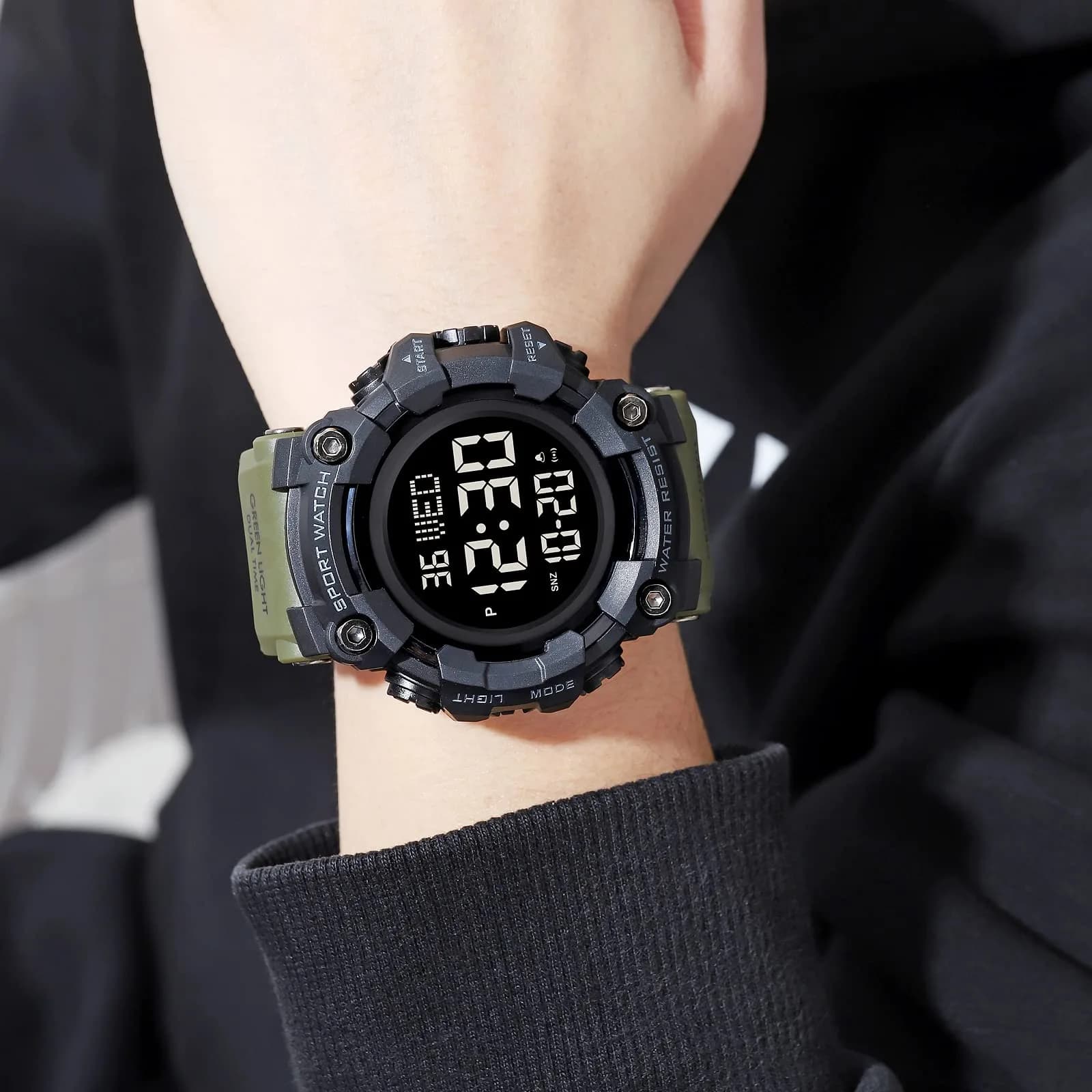 Gosasa Men's E-Green Digital Airplane Watch 47mm Case | Aviation-Inspired Design with LED Light - view 4