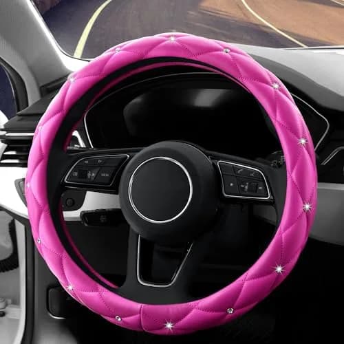 YOGURTCK Pink Steering Wheel Cover 15 Inch | Bling Crystal Rhinestones for Women Girls thumbnail 1