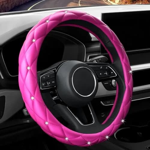 YOGURTCK Pink Steering Wheel Cover 15 Inch | Bling Crystal Rhinestones for Women Girls thumbnail 2