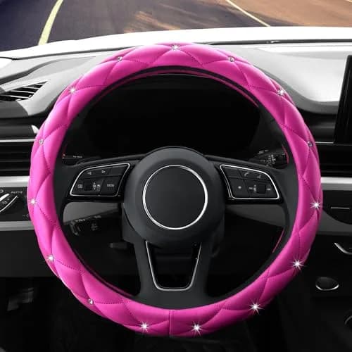 YOGURTCK Pink Steering Wheel Cover 15 Inch | Bling Crystal Rhinestones for Women Girls thumbnail 3
