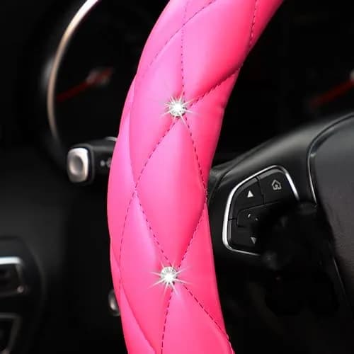 YOGURTCK Pink Steering Wheel Cover 15 Inch | Bling Crystal Rhinestones for Women Girls thumbnail 4