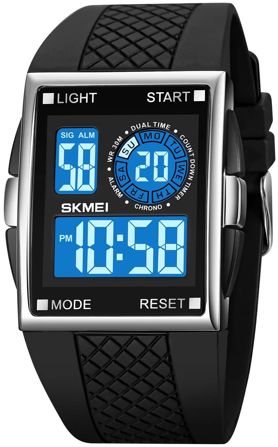 Gosasa Men's C- Silver Black Digital Airplane Watch 47mm Case | Aviation-Inspired Design with LED Light - main product image