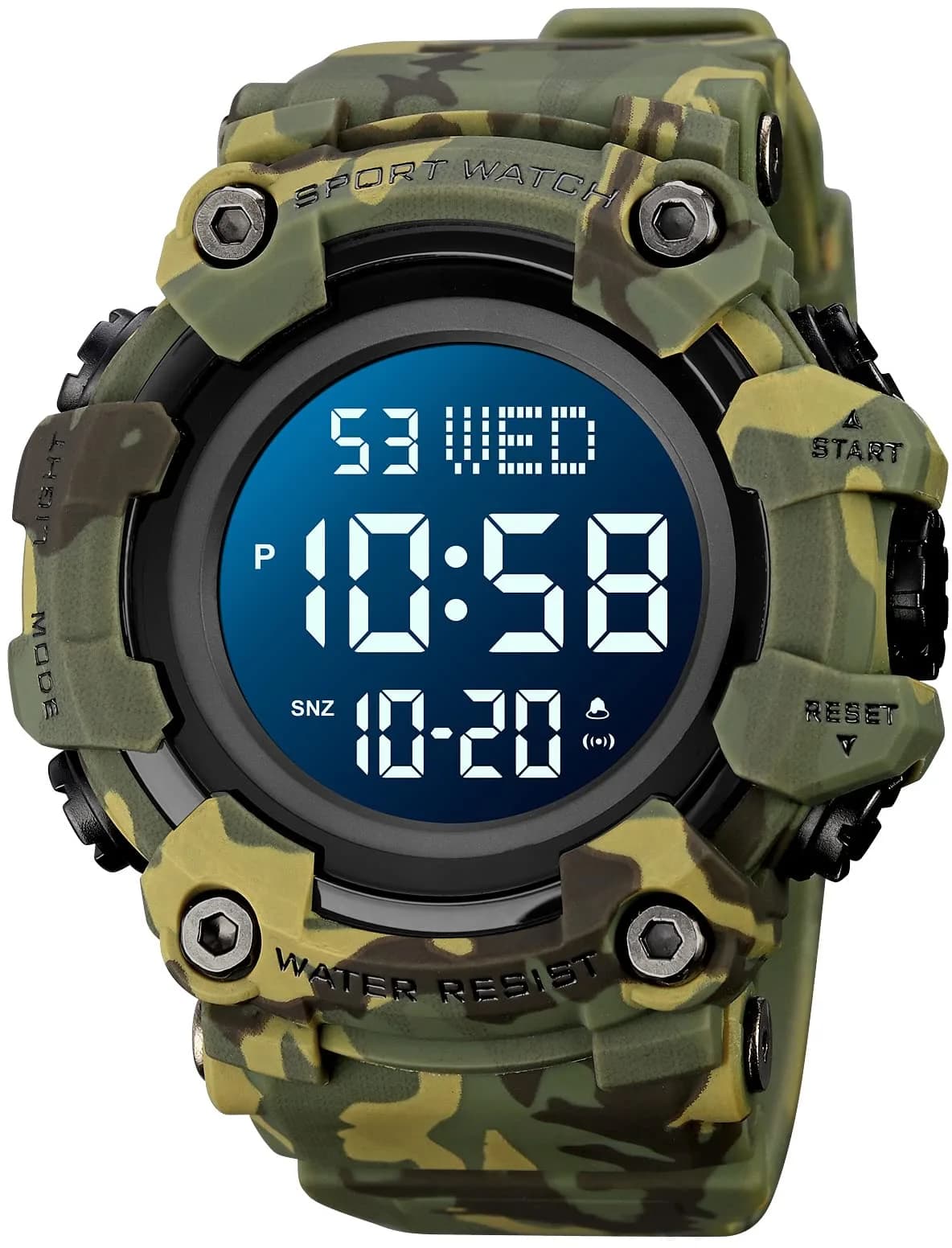 Gosasa Men's E-Camouflage Green Digital Airplane Watch 47mm Case with LED Light - main product image