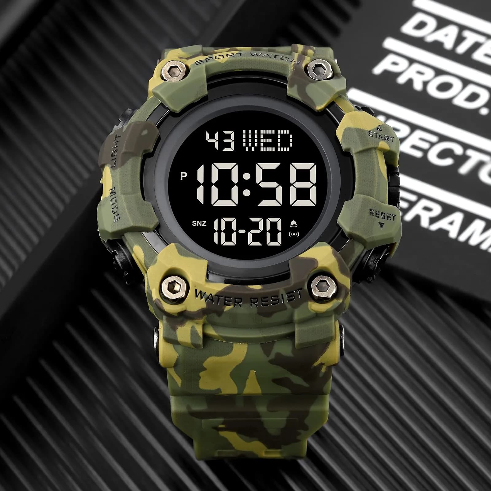 Gosasa Men's E-Camouflage Green Digital Airplane Watch 47mm Case with LED Light - view 3