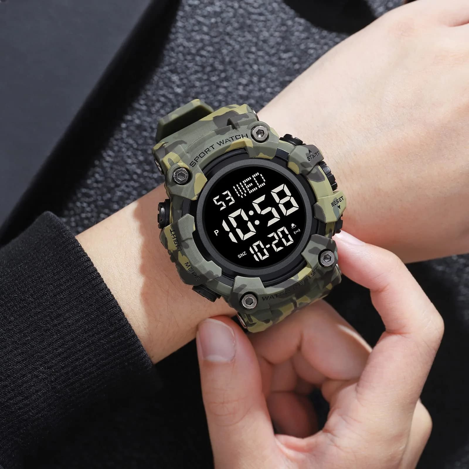 Gosasa Men's E-Camouflage Green Digital Airplane Watch 47mm Case with LED Light - view 4