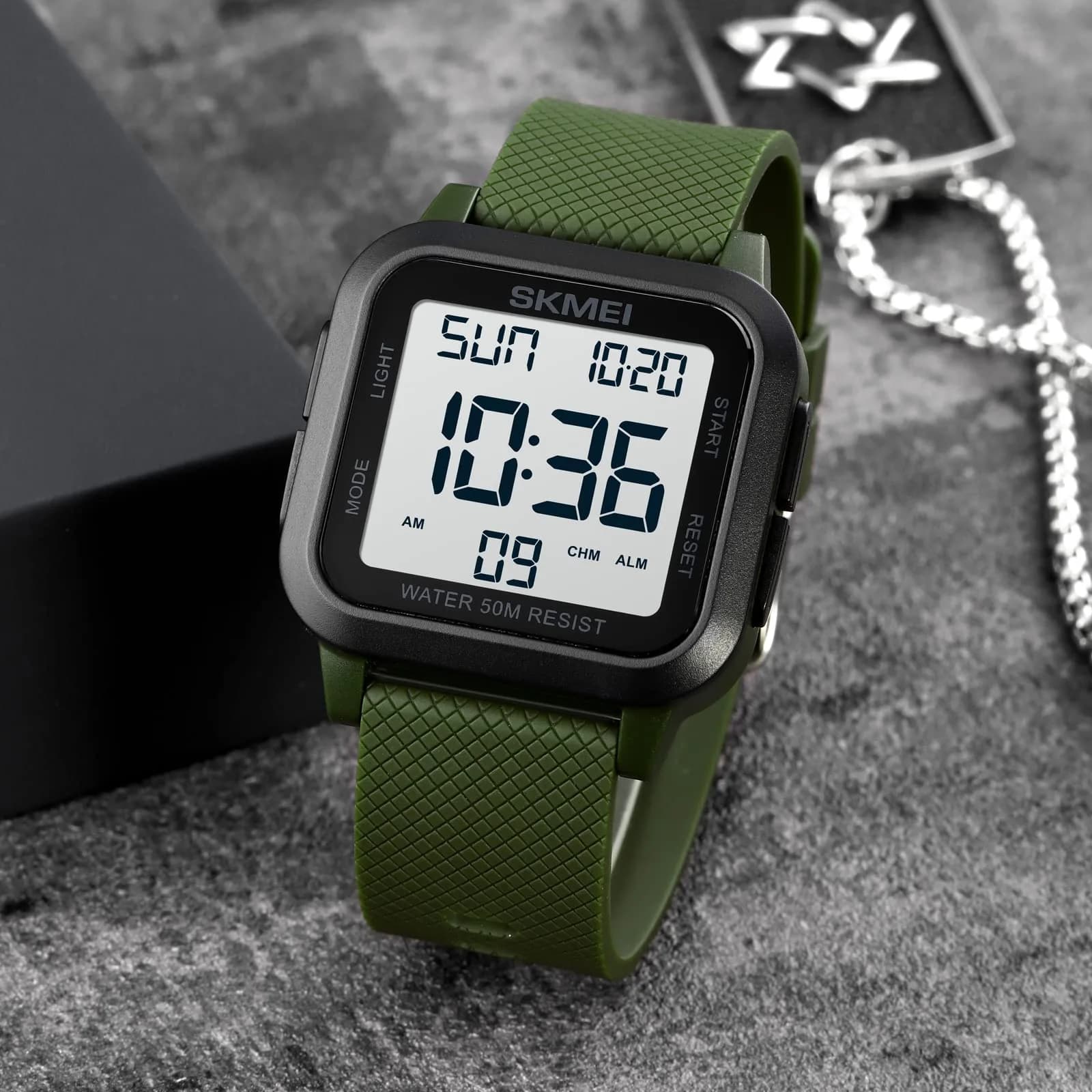 Gosasa Men's B- Army Green Digital Airplane Watch 47mm Case | Aviation-Inspired Design with LED Light - view 4