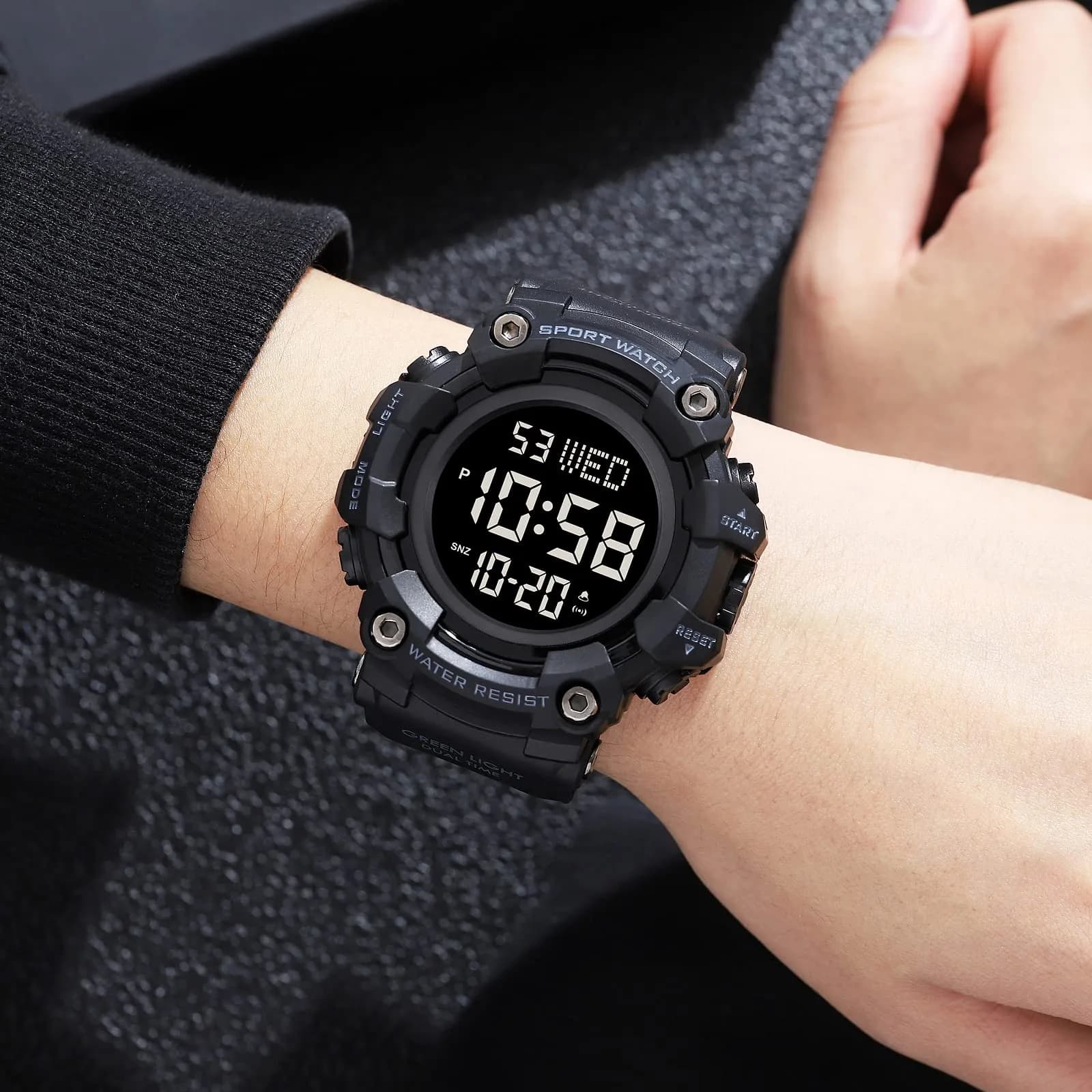 Gosasa Men's E-Black Black Digital Airplane Watch 47mm Case | Aviation-Inspired Design with LED Light - view 4