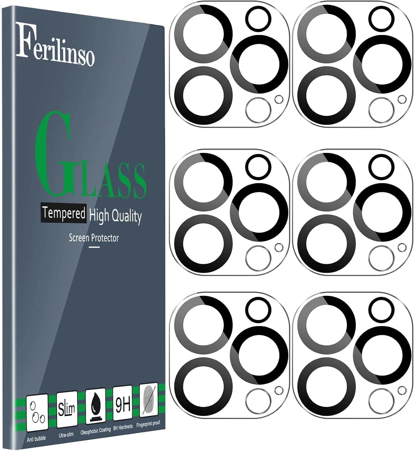 Ferilinso Camera Lens Protector for iPhone 14 Pro Max/15 Pro Max/14 15 Pro | 6 Pack, 9H Glass, Full Coverage, Case Friendly — iPhone 14 Pro/15 Pro - 6.7 Inch