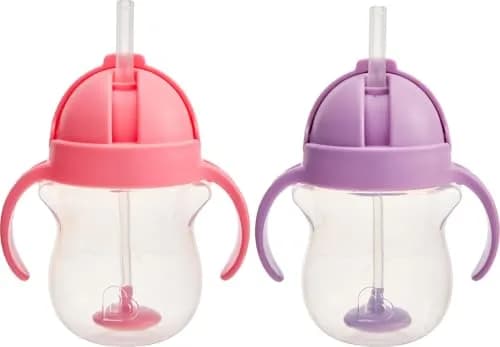 Munchkin Any Angle Sippy Cup - Pink/Purple, Trainer Cup, 2 Count, 200ml Spill-Proof Weighted Straw Cup - main product image