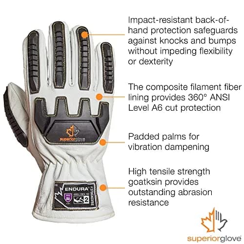 Superior Glove Goatskin Leather Work Gloves Size Small | Impact & Cut Resistant, Vibration Dampening thumbnail 3