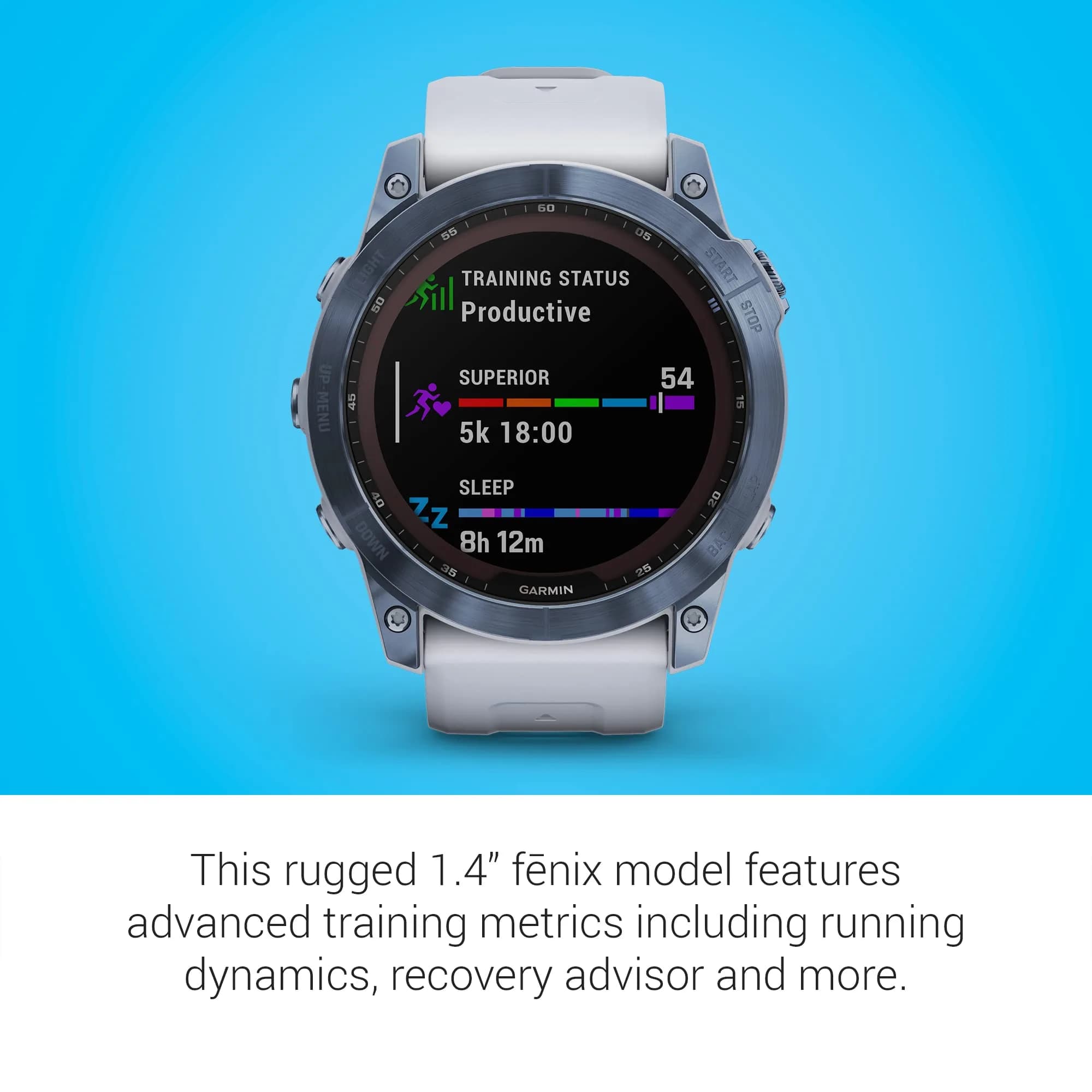 Garmin fenix 7X Sapphire Solar Smartwatch 51mm Mineral Blue DLC Titanium with Whitestone Band | Extended Battery Life - view 4
