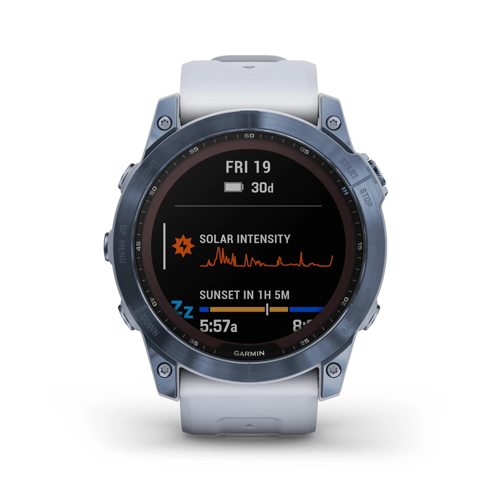 Garmin fenix 7X Sapphire Solar Smartwatch 51mm Mineral Blue DLC Titanium with Whitestone Band | Extended Battery Life - view 2