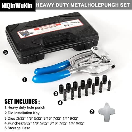 NiQinWuKin Heavy Duty Metal Hole Punch Set | 7 Sizes for Aluminum, Brass & Steel | Blue thumbnail 4