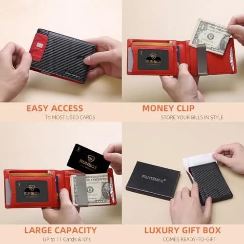 RUNBOX Slim Money Clip Wallets for Men and Teen Boys RFID Blocking 11 Card Holder Small Leather Bifold Gift Box thumbnail 3