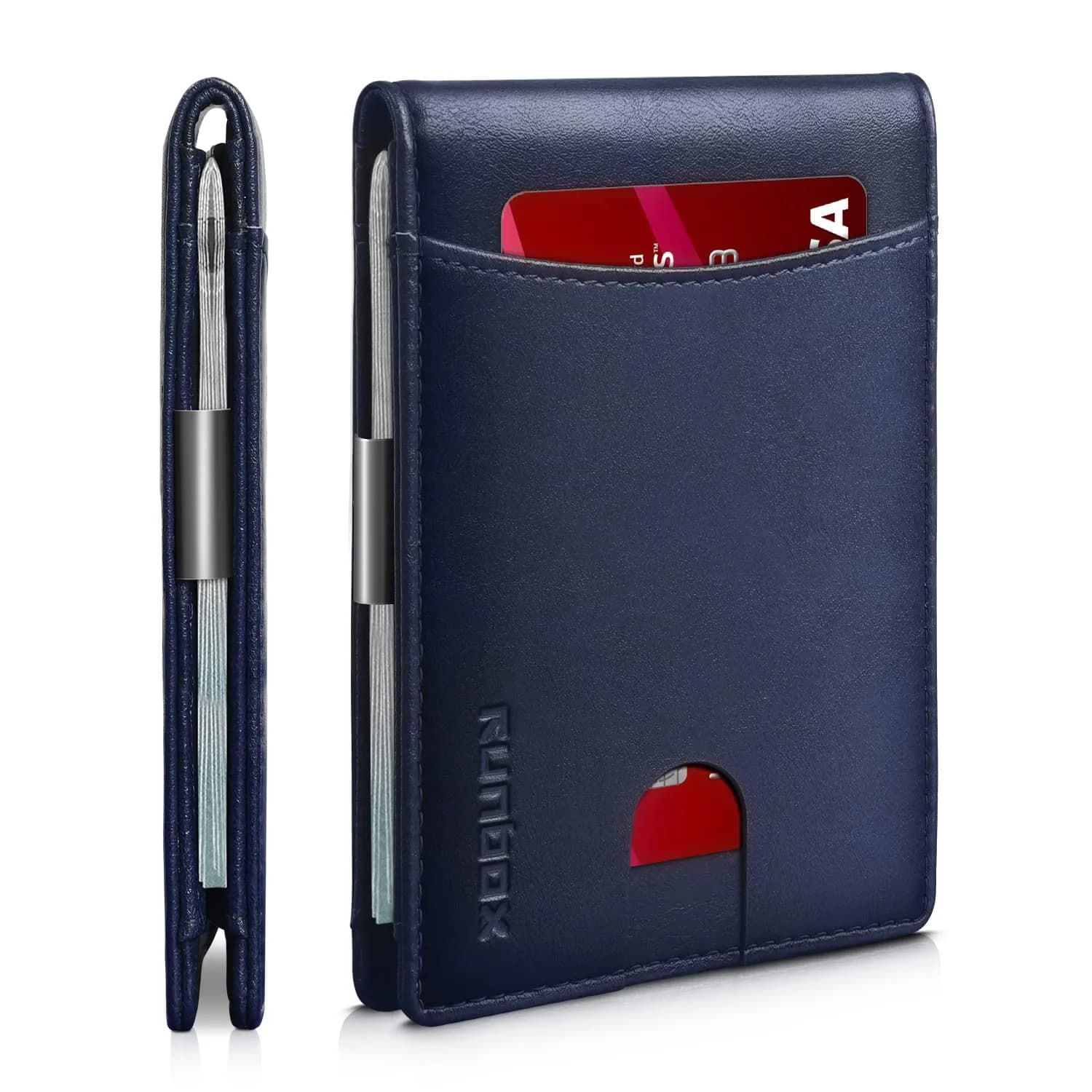 RUNBOX Slim Money Clip Wallets for Men and Teen Boys RFID Blocking 11 Card Holder Small Leather Bifold Gift Box