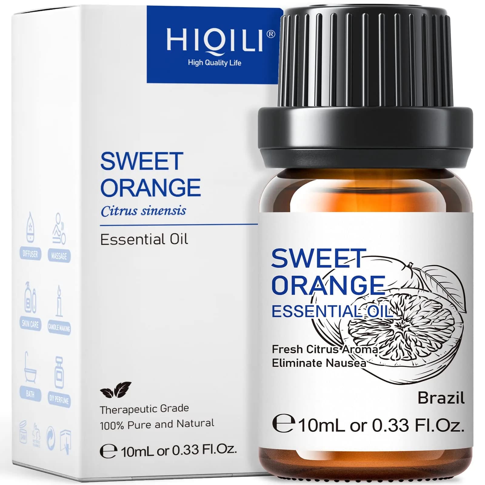 HIQILI Sweet Orange Essential Oil 10mL (0.33fl oz) | Pure & Natural Aromatherapy Grade - main product image