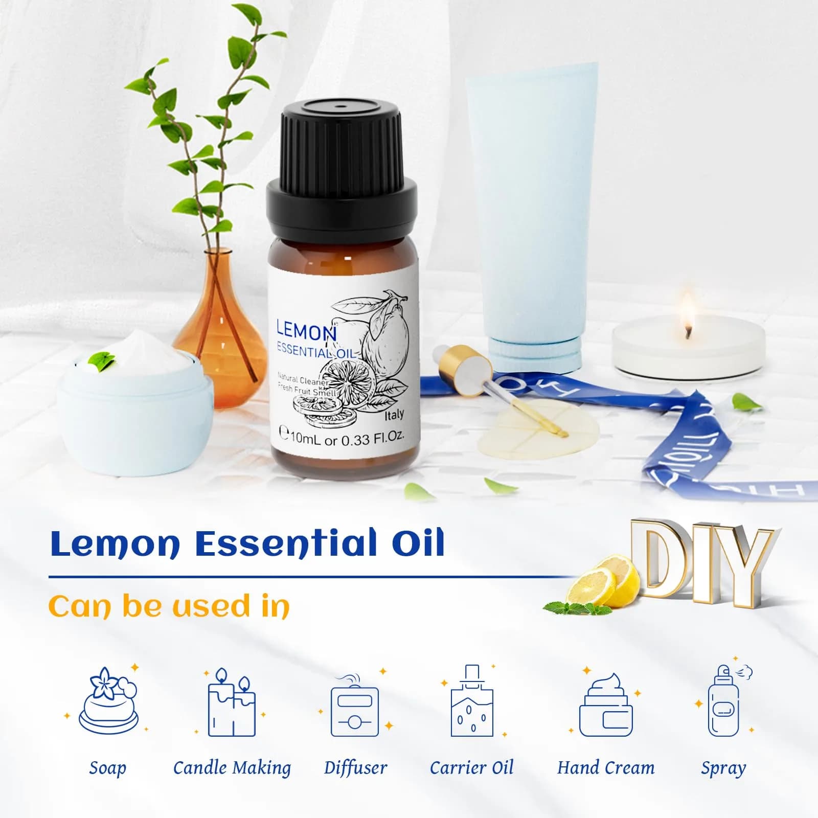HIQILI Lemon Essential Oil, 10ML (0.33 Fl Oz) | Pure Cold-Pressed Italian Lemon Scent for Cleaning & Aromatherapy - view 6
