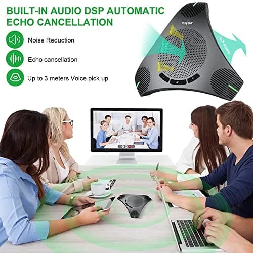 RayBit USB Speakerphone with Dual Hub, Omnidirectional Microphone & Speaker 310g (0.68 lb) | Conference Room Audio for 8-10 People thumbnail 6