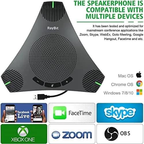 RayBit USB Speakerphone with Dual Hub, Omnidirectional Microphone & Speaker 310g (0.68 lb) | Conference Room Audio for 8-10 People thumbnail 7