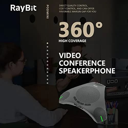 RayBit USB Speakerphone with Dual Hub, Omnidirectional Microphone & Speaker 310g (0.68 lb) | Conference Room Audio for 8-10 People thumbnail 8
