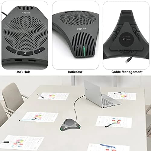 RayBit USB Speakerphone with Dual Hub, Omnidirectional Microphone & Speaker 310g (0.68 lb) | Conference Room Audio for 8-10 People thumbnail 2