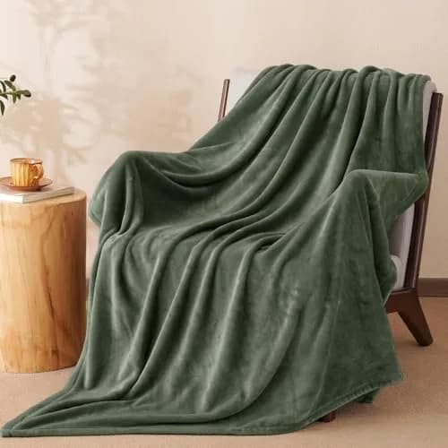 PHF Fleece Throw Blanket 50x60cm | Lightweight Airy Warmth, Olive Green thumbnail 1