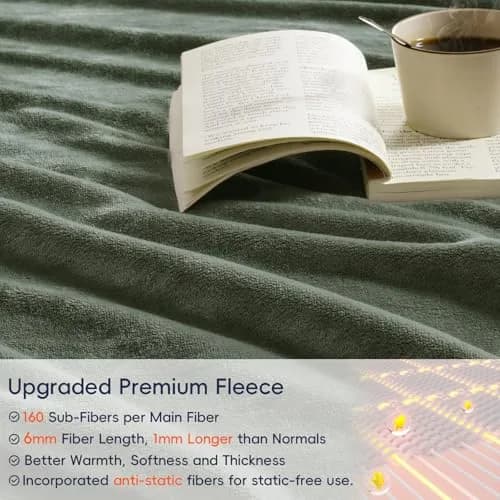 PHF Fleece Throw Blanket 50x60cm | Lightweight Airy Warmth, Olive Green thumbnail 4