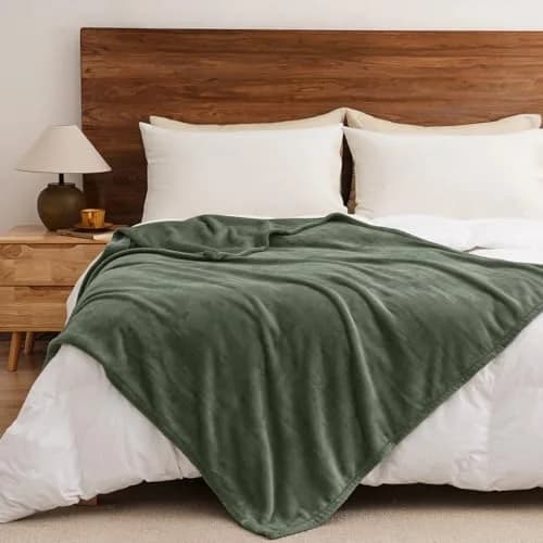 PHF Fleece Throw Blanket 50x60cm | Lightweight Airy Warmth, Olive Green thumbnail 6