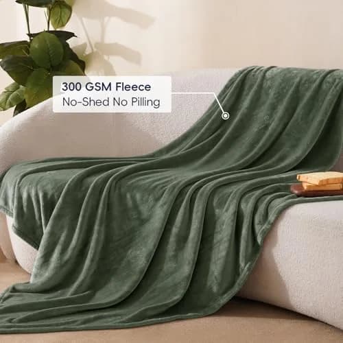 PHF Fleece Throw Blanket 50x60cm | Lightweight Airy Warmth, Olive Green thumbnail 3