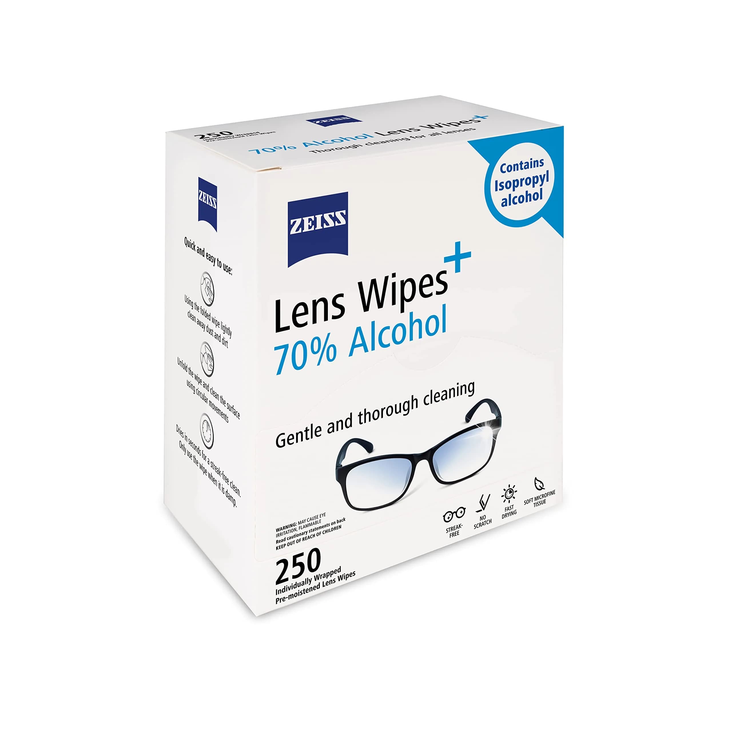 ZEISS Pre-Moistened Lens Cleaning Wipes with 70% Alcohol 250 Count | Disinfecting Clarity - view 2