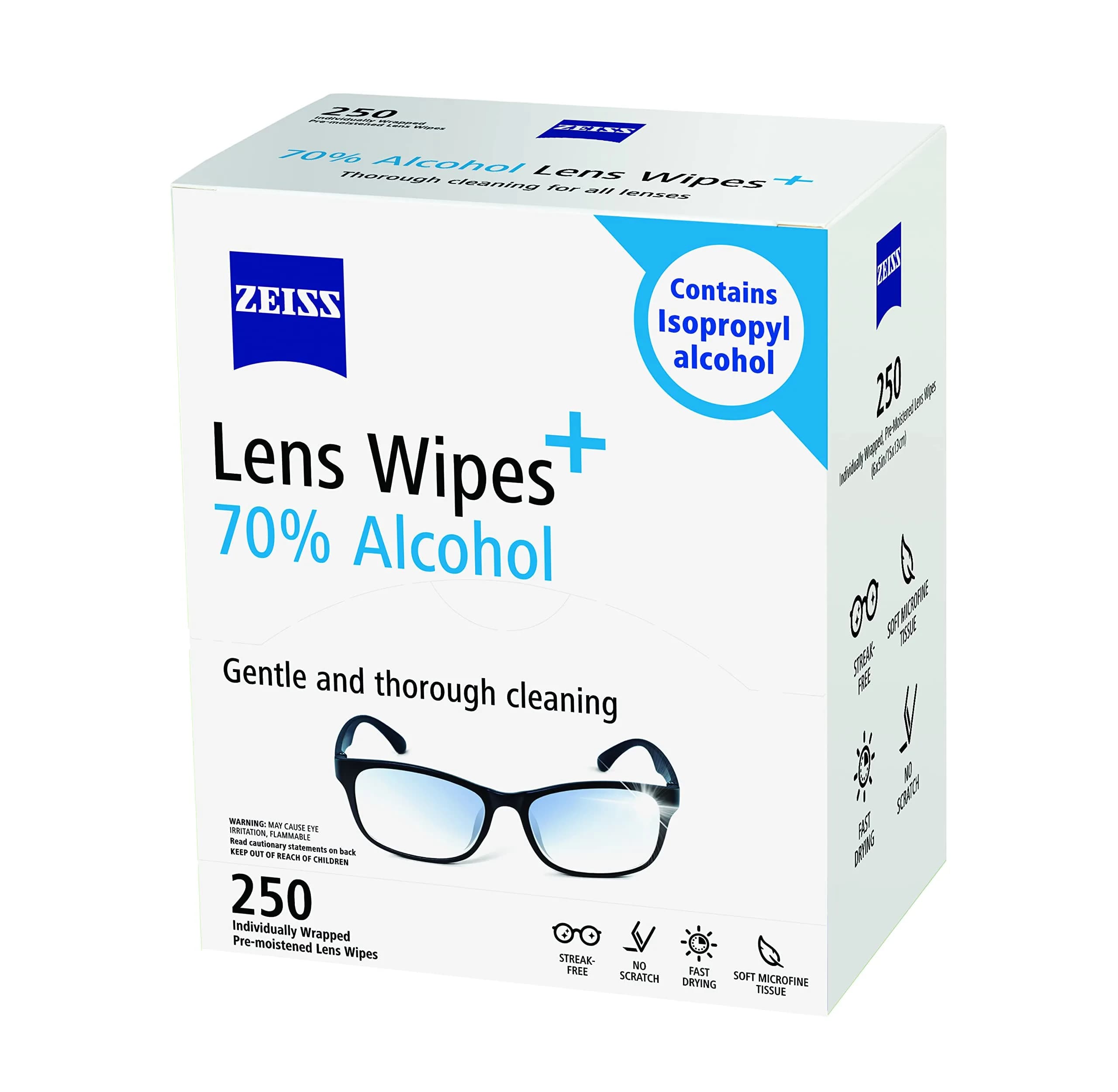ZEISS Pre-Moistened Lens Cleaning Wipes with 70% Alcohol 250 Count | Disinfecting Clarity - view 3