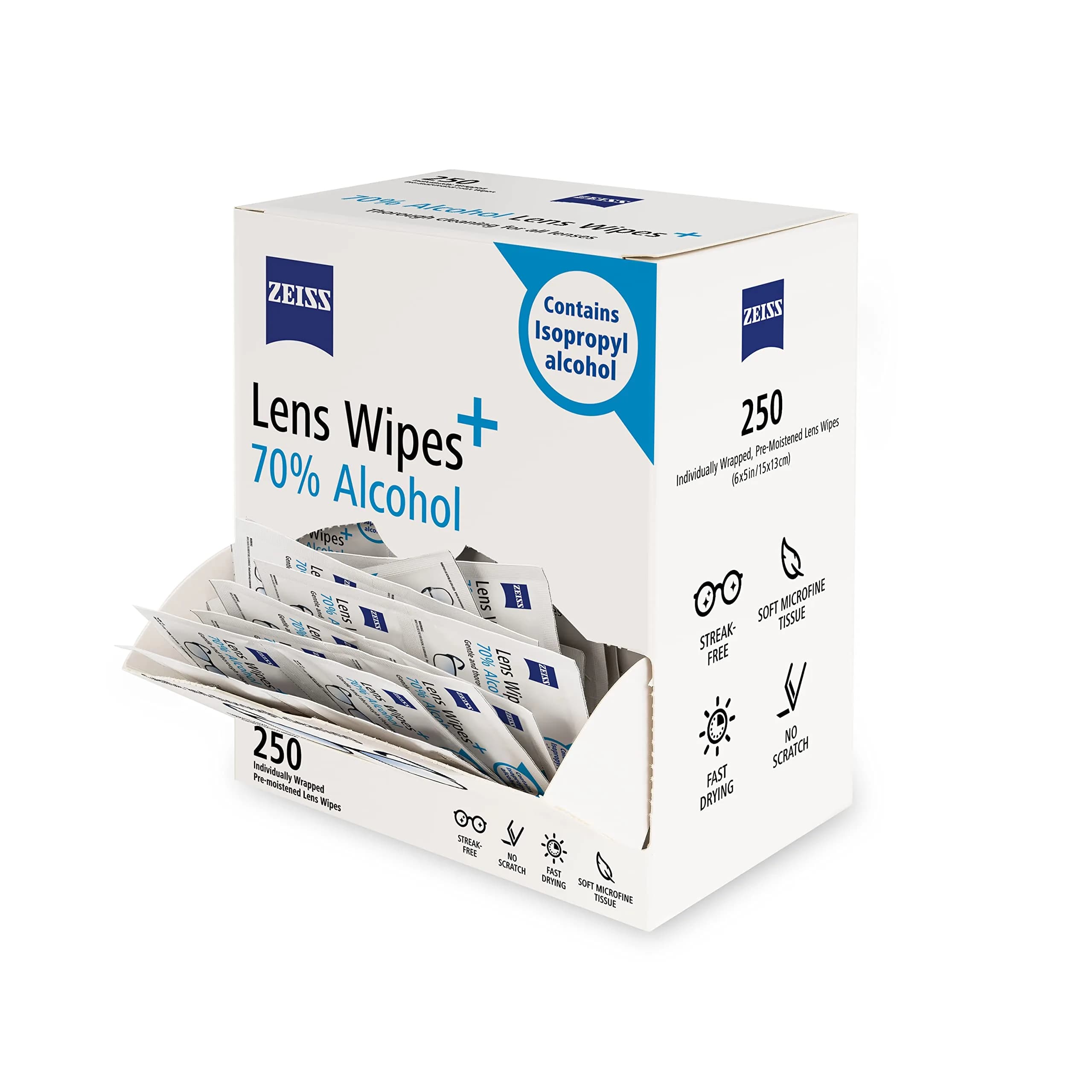 ZEISS Pre-Moistened Lens Cleaning Wipes with 70% Alcohol 250 Count | Disinfecting Clarity - view 4