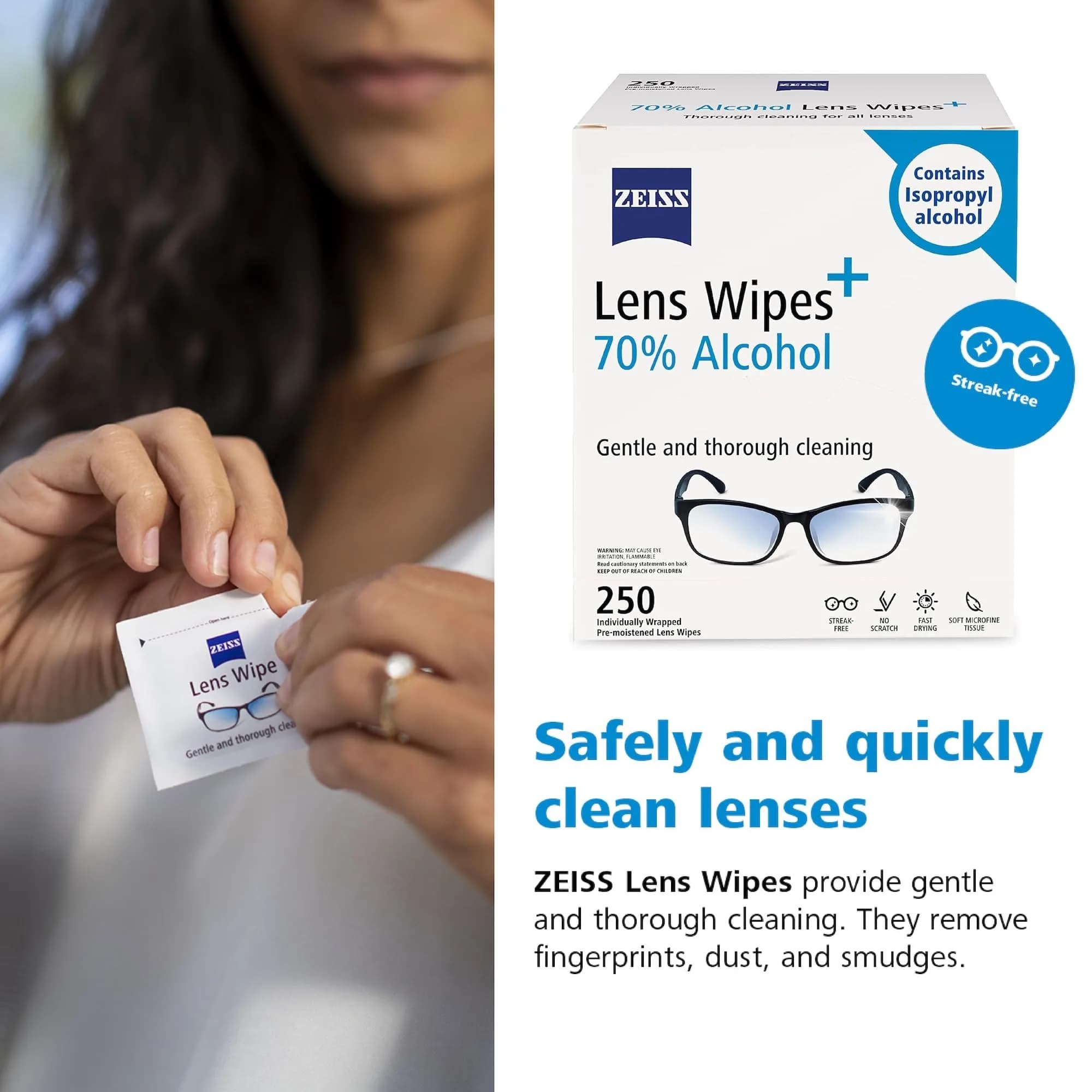 ZEISS Pre-Moistened Lens Cleaning Wipes with 70% Alcohol 250 Count | Disinfecting Clarity - view 5