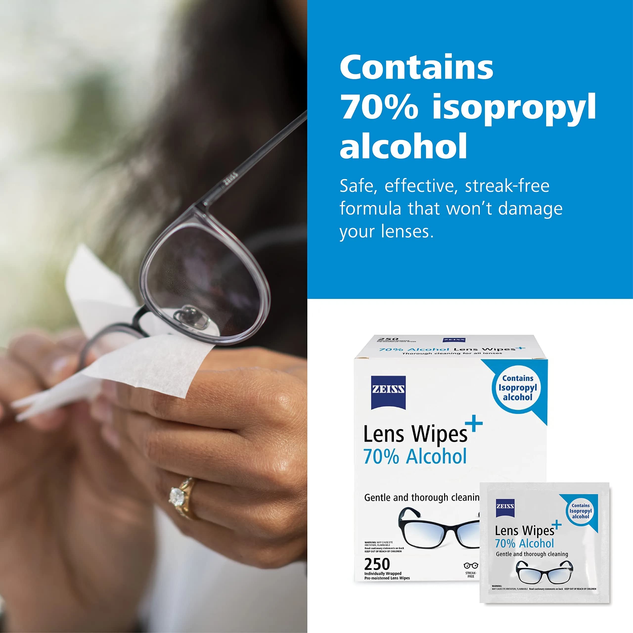 ZEISS Pre-Moistened Lens Cleaning Wipes with 70% Alcohol 250 Count | Disinfecting Clarity - view 6