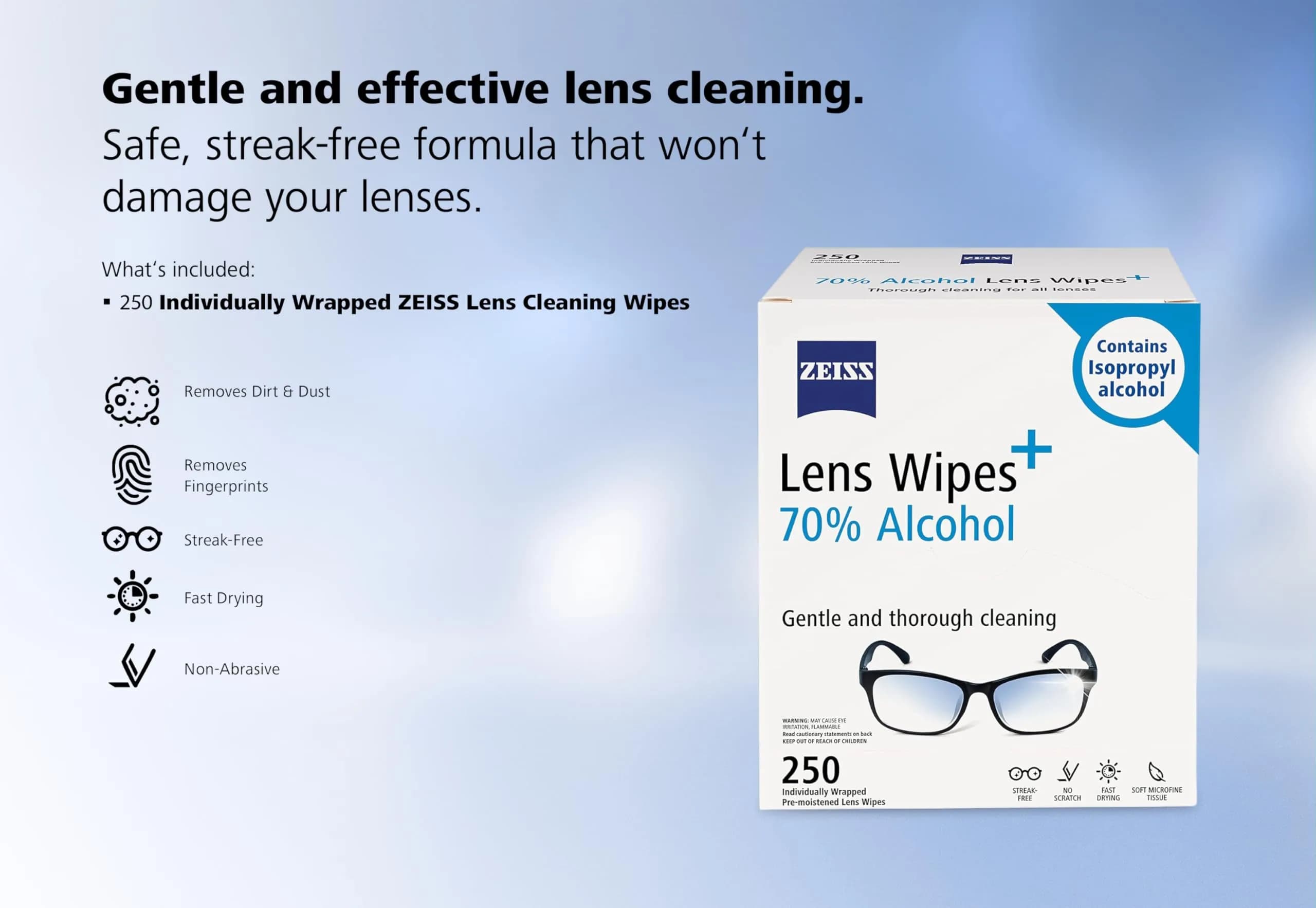 ZEISS Pre-Moistened Lens Cleaning Wipes with 70% Alcohol 250 Count | Disinfecting Clarity - view 7