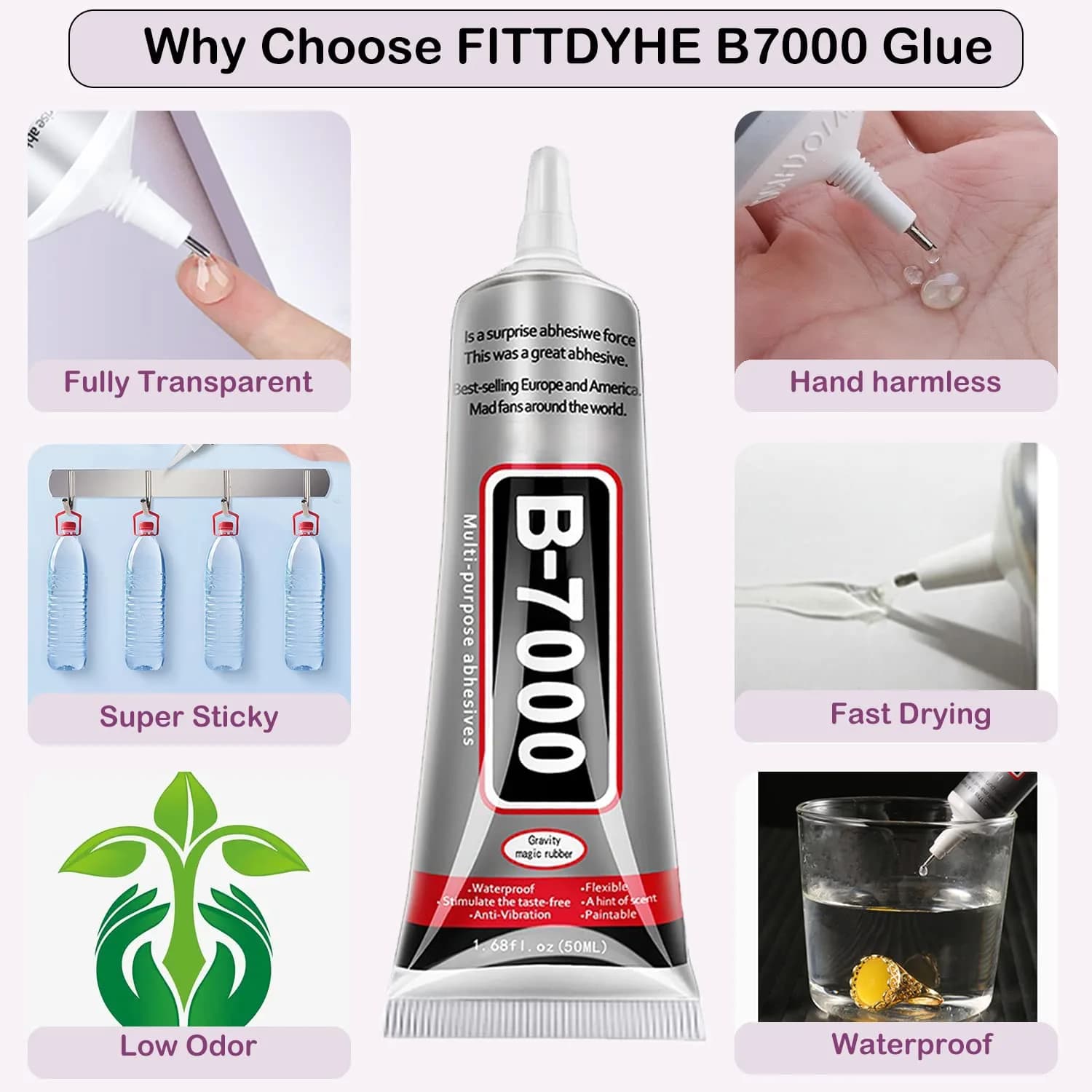 FITTDYHE B7000 Craft Glue Adhesive 50ml (1.69 fl oz) | Strong, Waterproof, Multi-Purpose for Jewelry, Phone Repair, Crafts - view 3