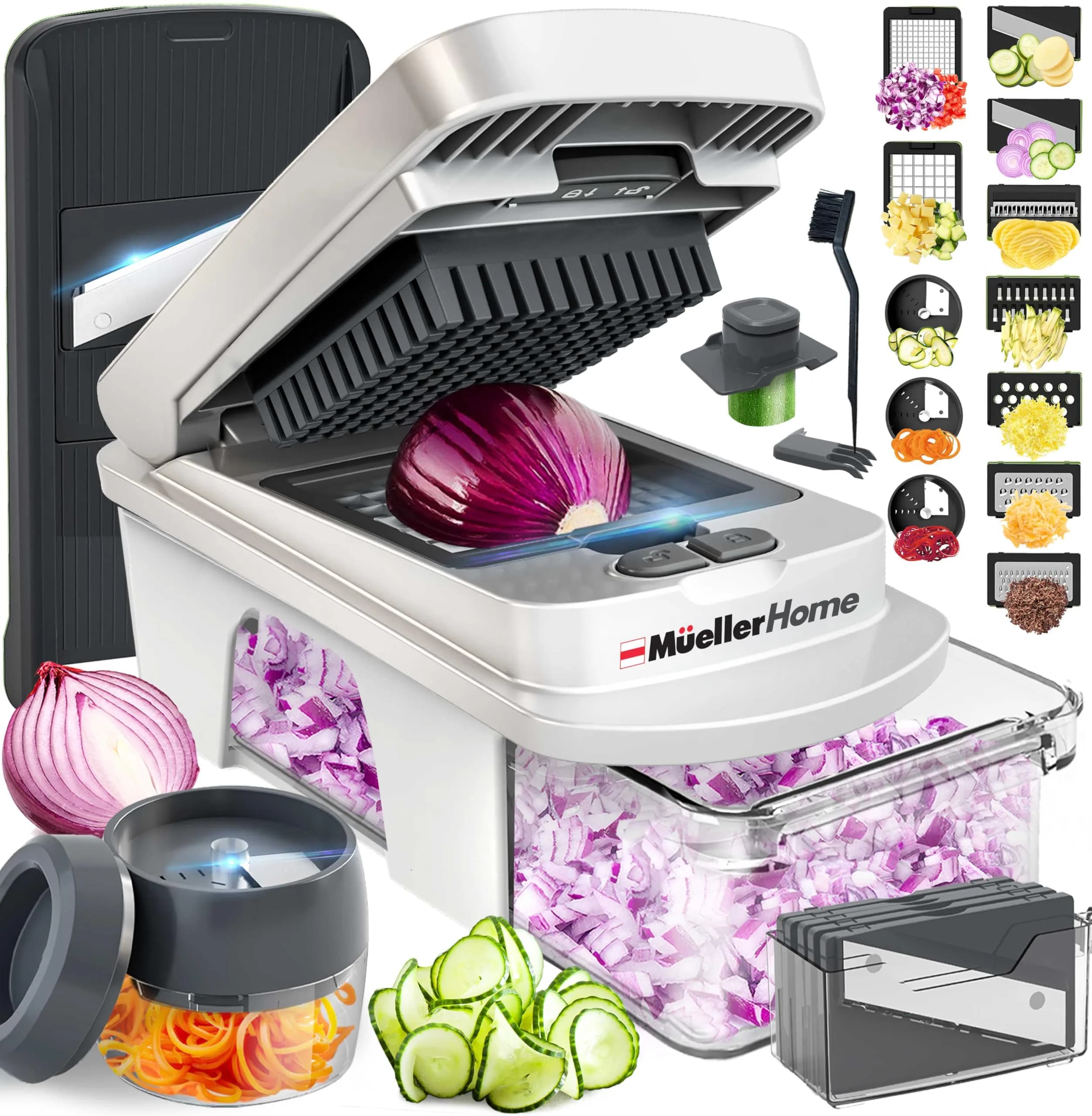 JANSKA Pro-Series All-in-One 12 Blade Mandoline Slicer & Spiralizer | 1.34 kg (2.92 lb) — White Sand/Gray