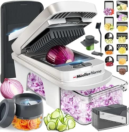 JANSKA Pro Series 10-in-1 Vegetable Chopper & Mandoline Slicer 1.1 kg (2.46 lb) | 8 Stainless Steel Blades for Effortless Meal Prep — White Sand/Gray / 12 Blade
