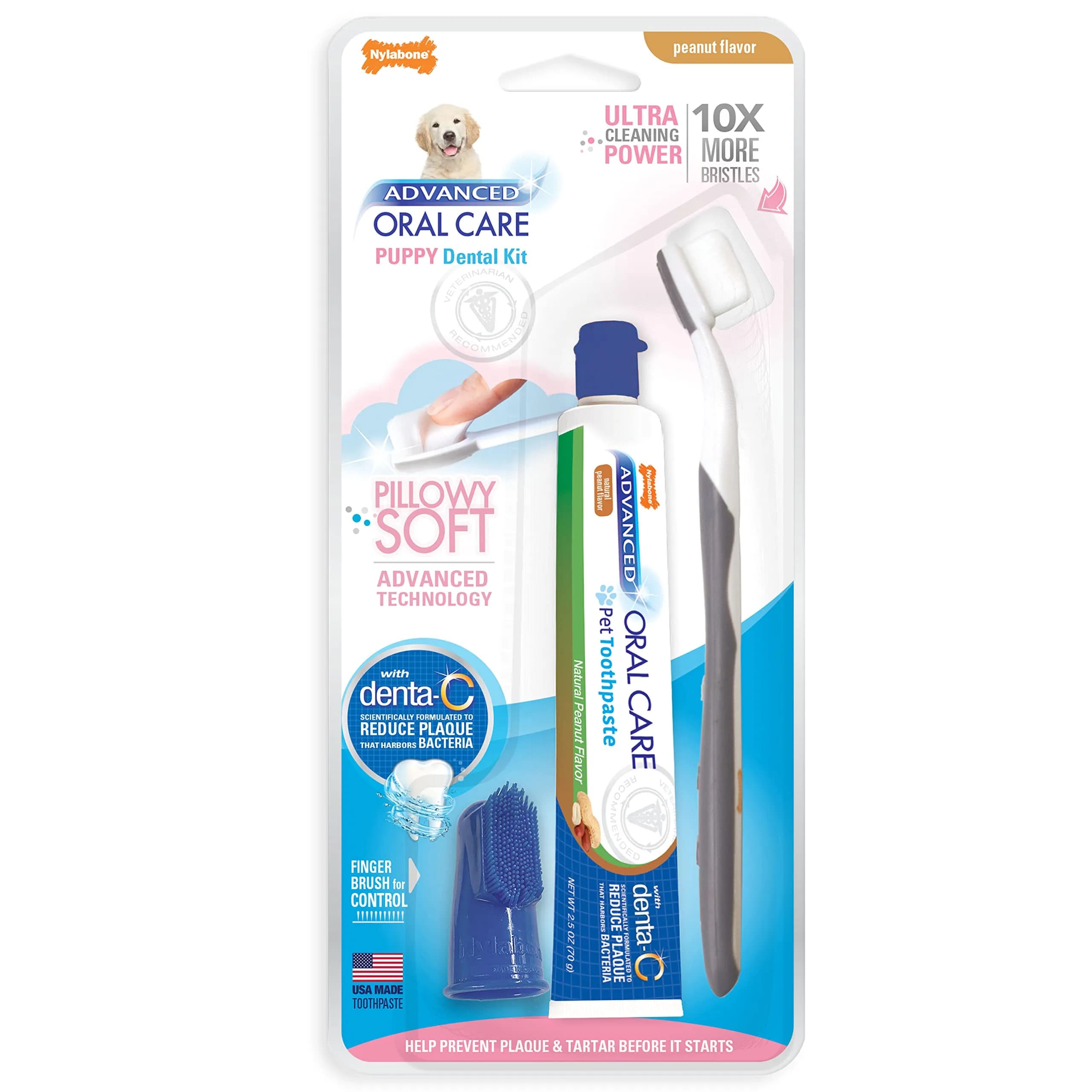 Nylabone Puppy Dental Kit with Soft-Bristle Toothbrush & Peanut Butter Paste | Veterinarian-Recommended — Peanut Butter