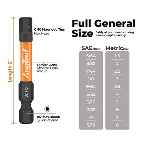 toolant 3mm Impact Hex Head Allen Wrench Drill Bits Set, 10pcs, 2" (5.08 cm) Long | Precision CNC Machined S2 Steel with Magnetism thumbnail 5