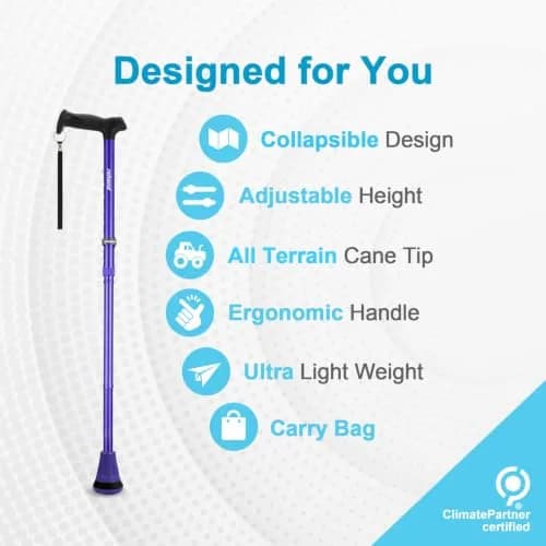 rehand Foldable & Adjustable Walking Cane with All-Terrain Tip and Travel Bag | 78cm-96cm Height Range thumbnail 2
