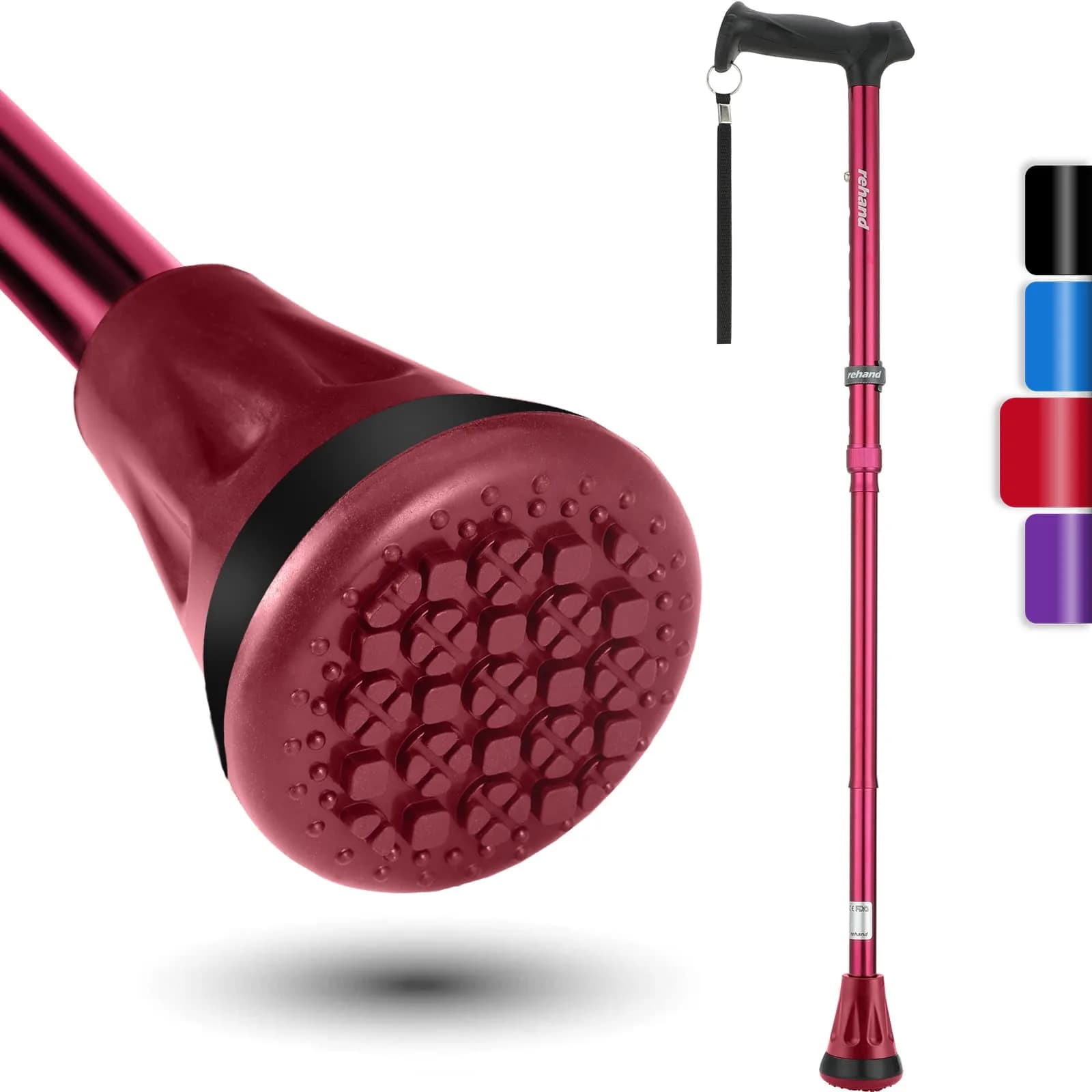 rehand Walking Cane - Foldable, Adjustable, Collapsible | Heavy Duty All Terrain Tip for Seniors & Adults